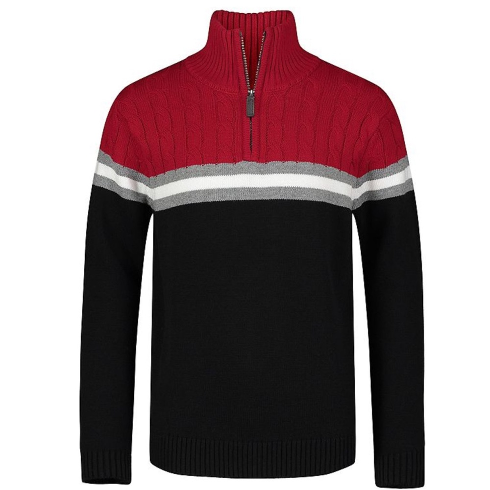 IZOD Boys Stripe Long Sleeve Mock Neck Quarter Zip Cable Knit Sweater